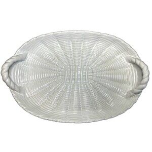 Williams Sonoma Woven Basket Serving Platter White Oval Handled 19” Portugal